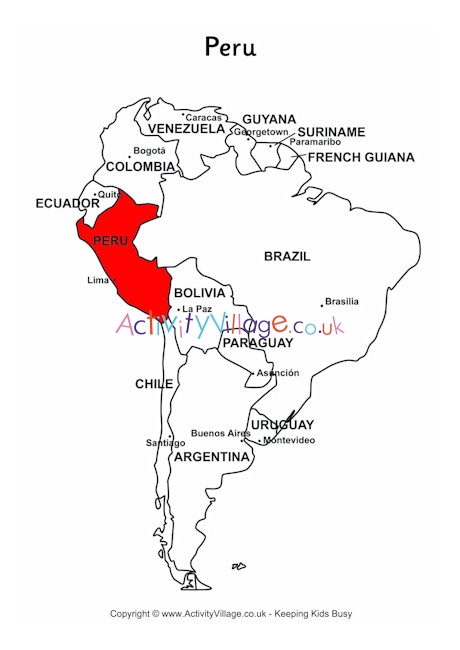 Peru on map of South America