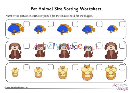 Pet Animal Size Sorting Worksheet