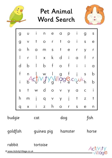 Pet Animal Word Search 1