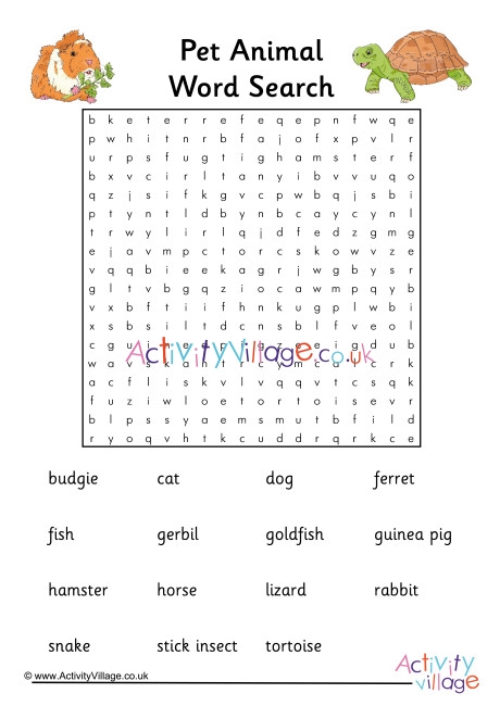 Pet Animal Word Search 2