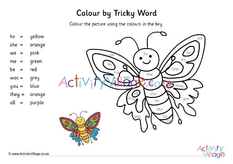 Phase 3 Tricky Words Colour The Butterfly