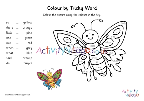 Phase Four tricky words - colour the butterfly