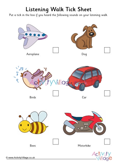 Phonics Phase One Listening Walk Tick Sheet