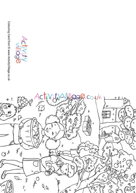 Picking Apples Colouring Card