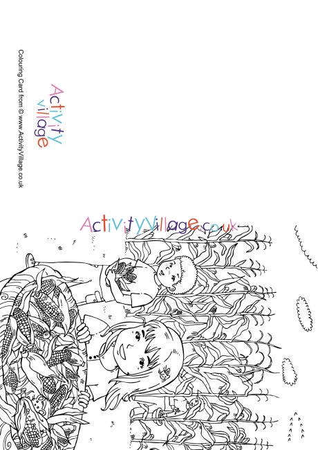 Picking Corn Colouring Card