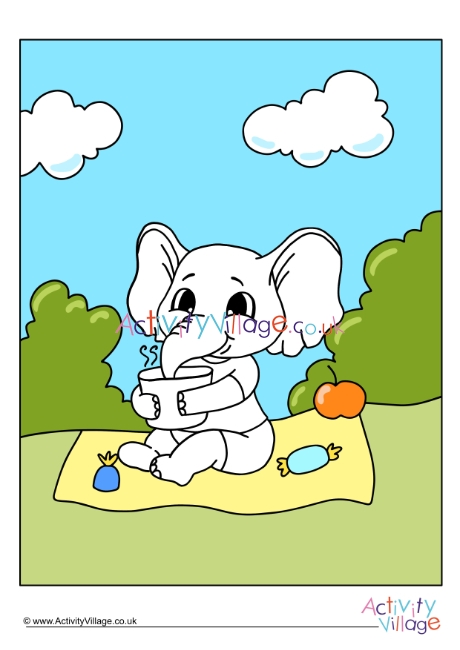 Picnic Elephant Colour Pop Colouring Page