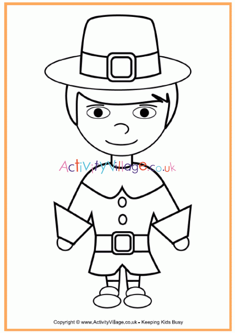 Pilgrim boy colouring page