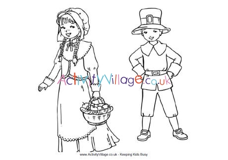 Pilgrim children colouring page