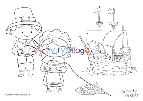 Pilgrim Children Thanksgiving Colouring Page