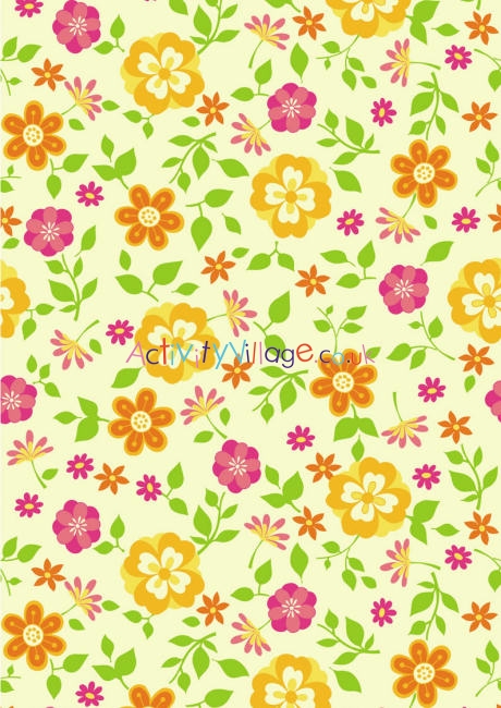 Pink and orange flowers scrapbook paper