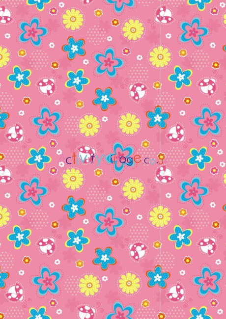 Pink flowers and ladybugs scrapbook paper