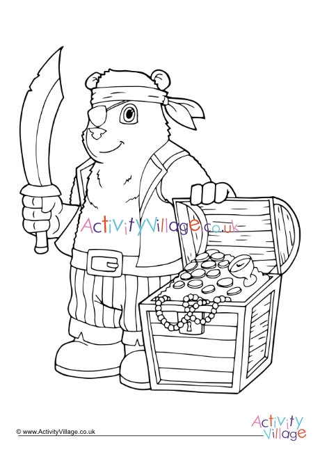 Pirate bear colouring page