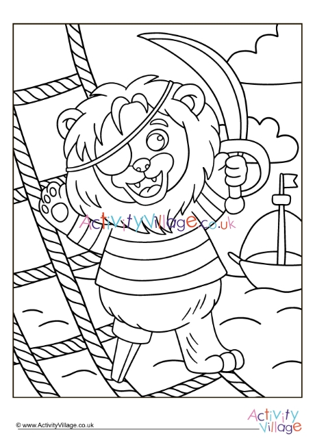 Pirate lion colouring page 2