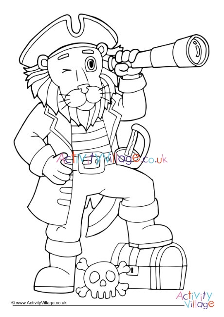 Pirate lion colouring page