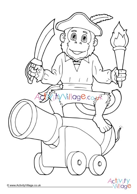 Pirate monkey colouring page