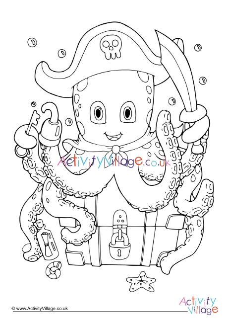 Pirate octopus colouring page