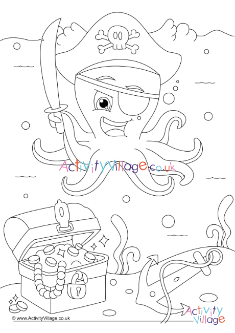 Pirate octopus colouring page