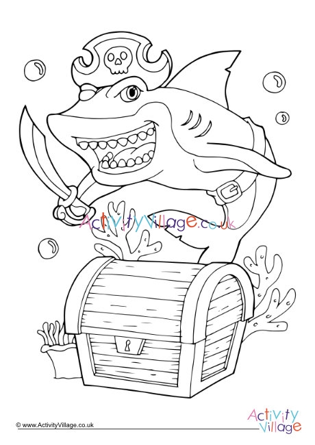 Pirate shark colouring page