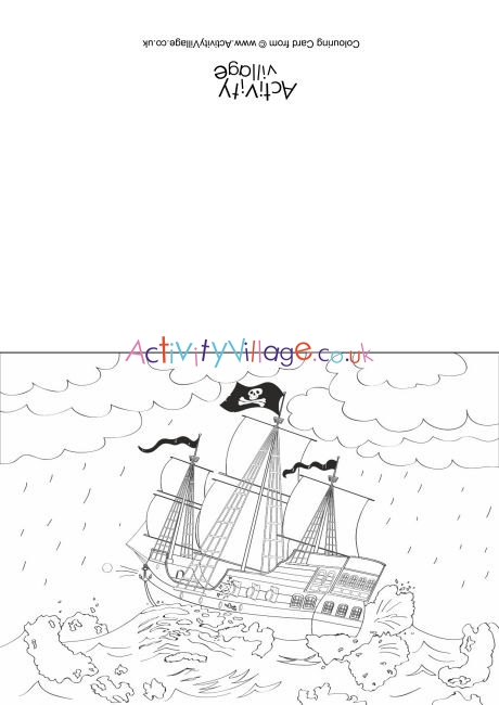 Pirate Ship Colouring Card 2