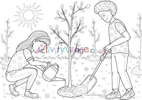 Planting A Tree Colouring Page