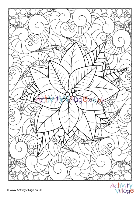 Poinsettia doodle colouring page