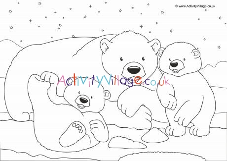 Polar Bears Scene Colouring Page