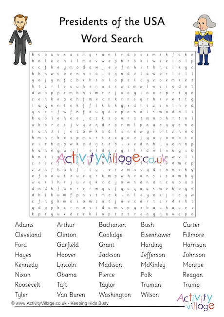Presidents of the USA Word Search