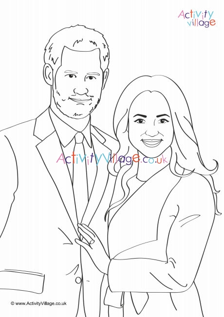 Prince Harry and Meghan engagement colouring page