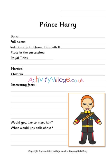 Prince Harry worksheet