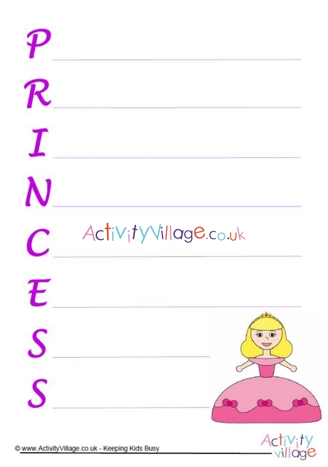 Princess acrostic poem printable