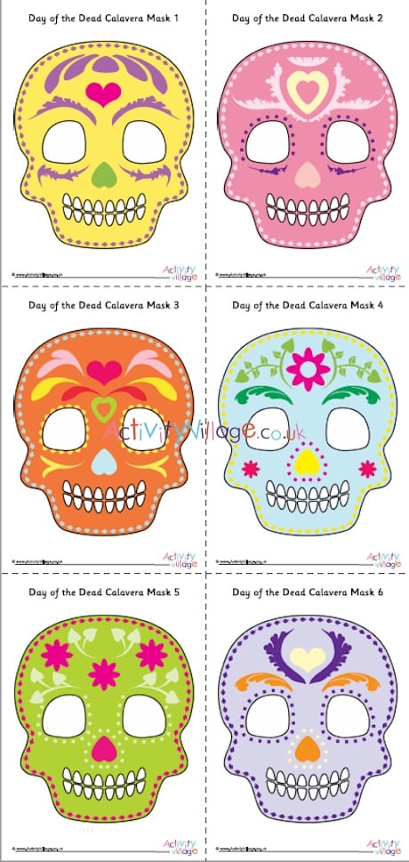 Printable day of the dead calavera masks