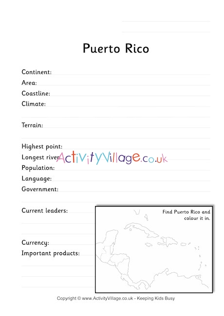 Puerto Rico Fact Worksheet