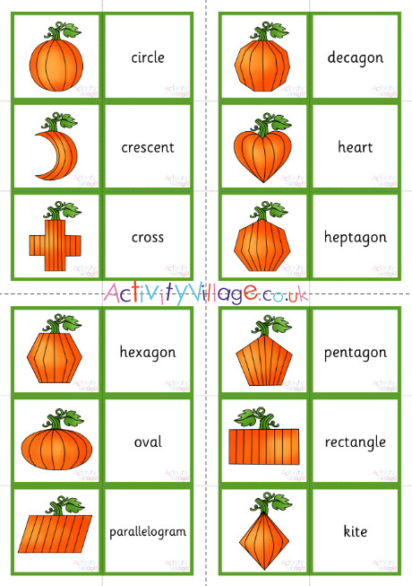 Pumpkin 2D Shapes Double Sided Flash Cards