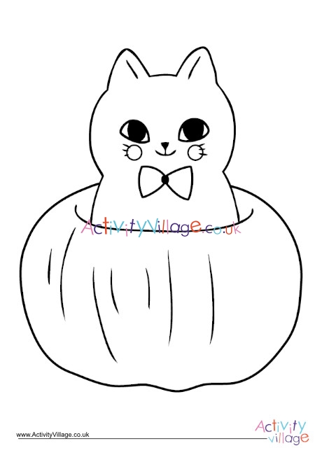 Pumpkin cat colouring page