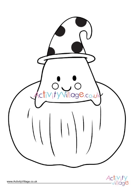 Pumpkin ghost colouring page