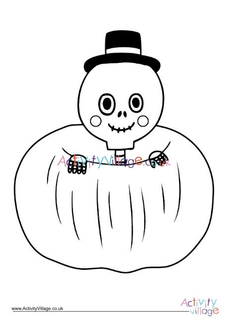 Pumpkin skeleton colouring page