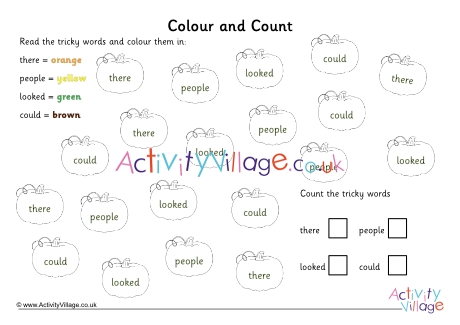 Pumpkin tricky word colour and count phase 5