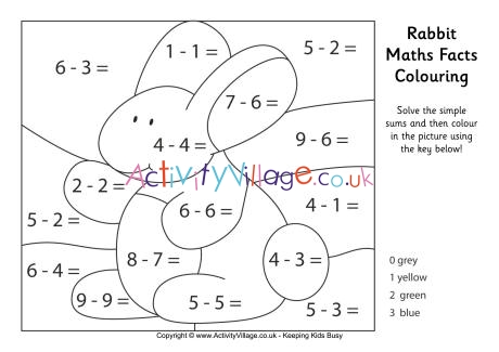 Rabbit maths facts colouring page