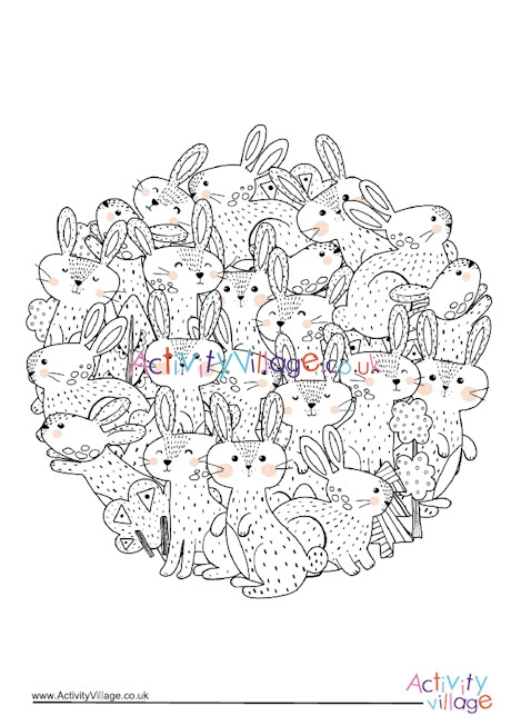 Rabbits circle colouring page