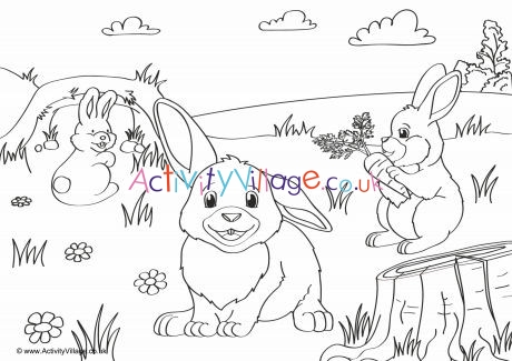 Rabbits Scene Colouring Page