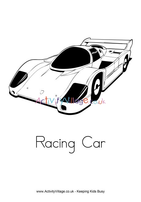 Racing car colouring page