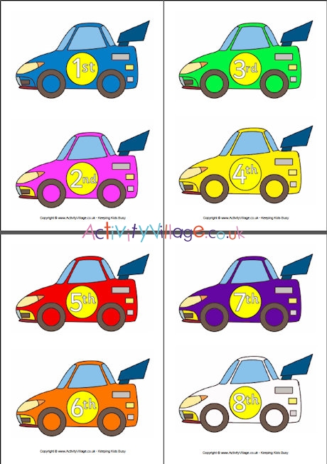 Color In Race Car Ordinal Numbers Worksheet