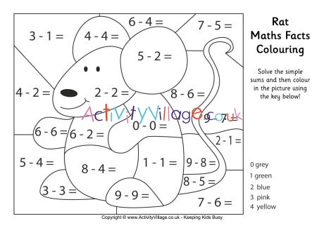 Rat maths facts colouring page