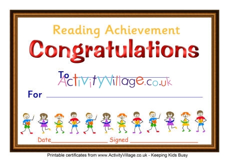 Reading achievement certificate