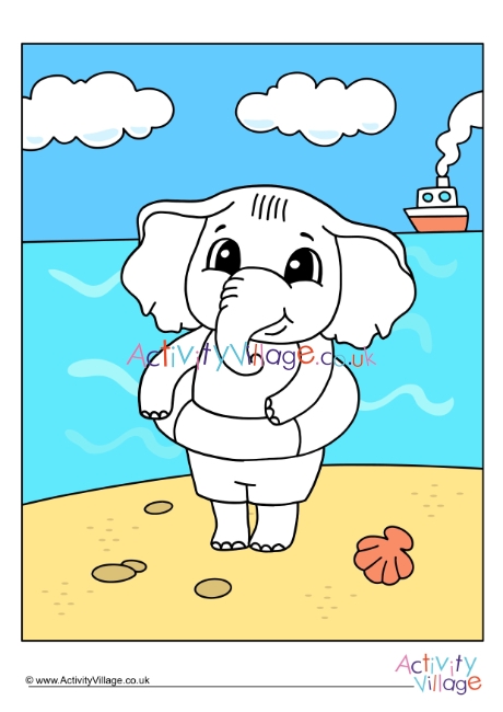 Ready To Swim Elephant Colour Pop Colouring Page