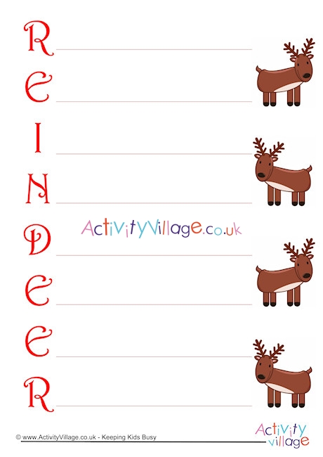 Reindeer Acrostic Poem Printable