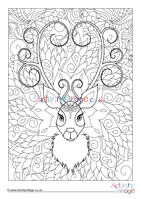 Reindeer doodle colouring page 1