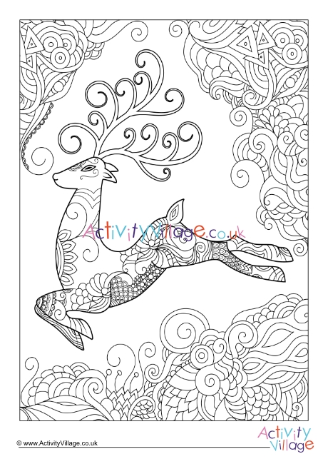 Reindeer doodle colouring page 2