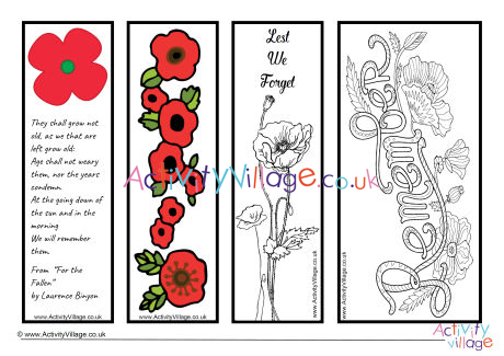 Remembrance Day bookmarks