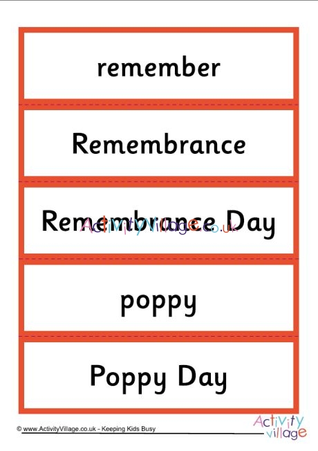 Remembrance Day word cards